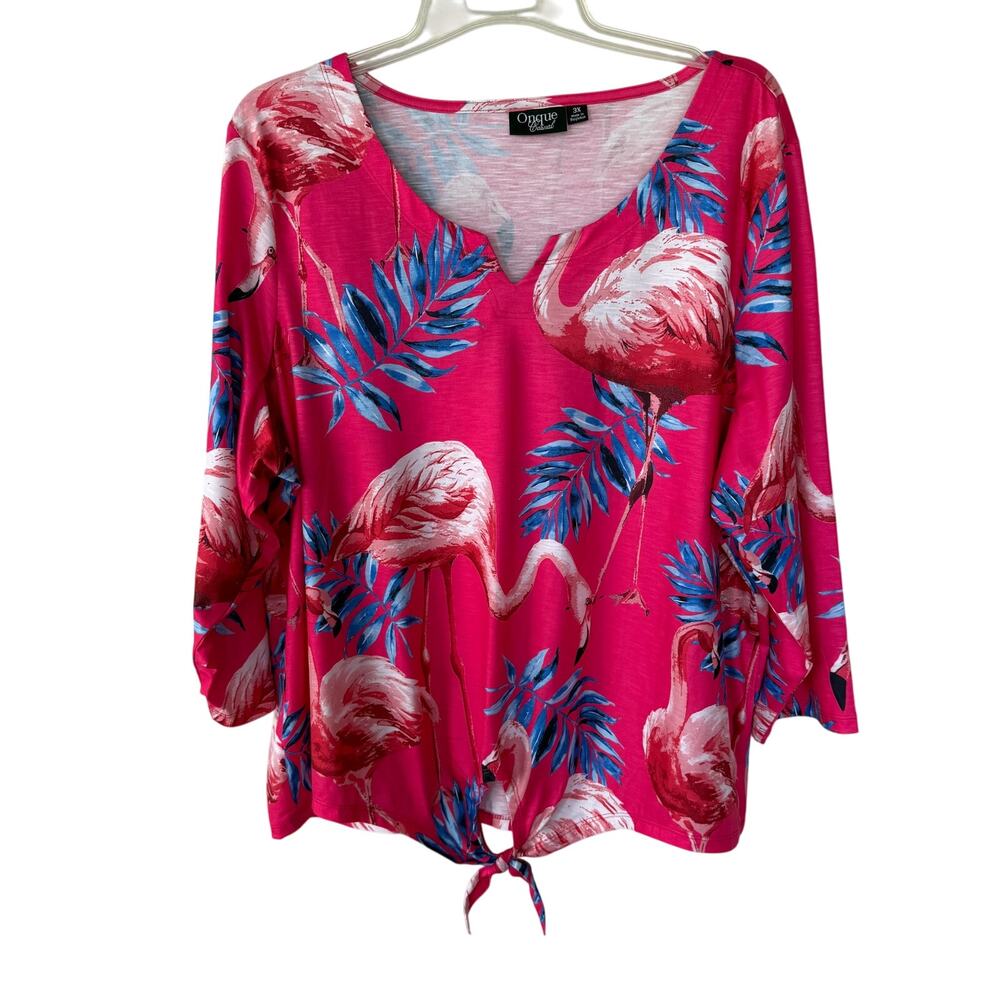 Onque Casual Size 3X Pink Flamingos top